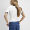 Cream Short Sleeve Ribbed Bow Detail Top
