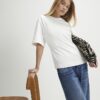 Cream Short Sleeve Tie Back Seamed Top