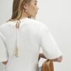 Cream Short Sleeve Tie Back Seamed Top