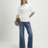 Cream Short Sleeve Tie Back Seamed Top