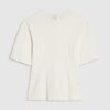 Cream Short Sleeve Tie Back Seamed Top
