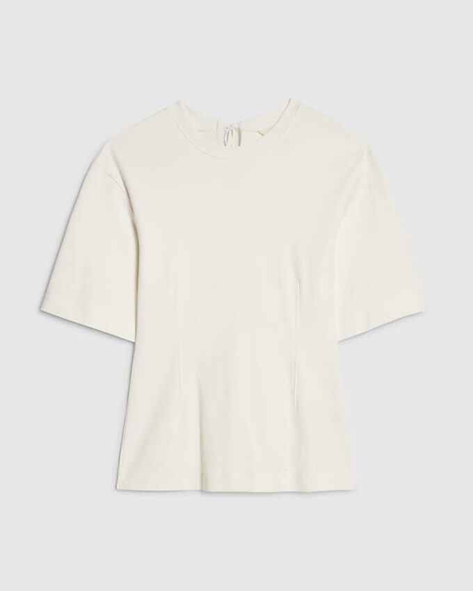 Cream Short Sleeve Tie Back Seamed Top