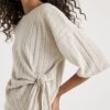 Cream Short Sleeve Wide Ribbed Knot Side Top