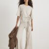 Cream Short Sleeve Wide Ribbed Knot Side Top