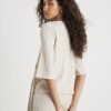 Cream Short Sleeve Wide Ribbed Knot Side Top
