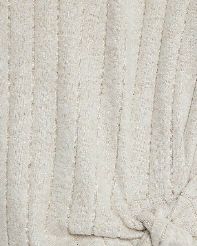 Cream Short Sleeve Wide Ribbed Knot Side Top