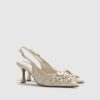 Cream Sling Back 3D Floral Court Heels