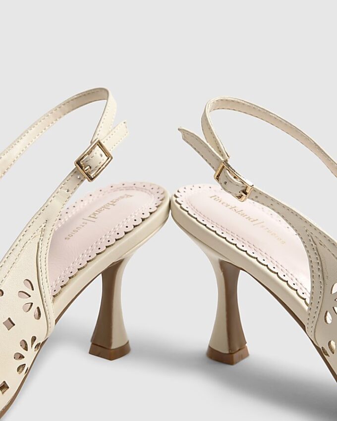 Cream Sling Back 3D Floral Court Heels