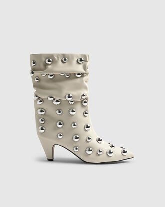 Cream Slouch Studded Ankle Boots
