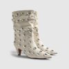 Cream Slouch Studded Ankle Boots
