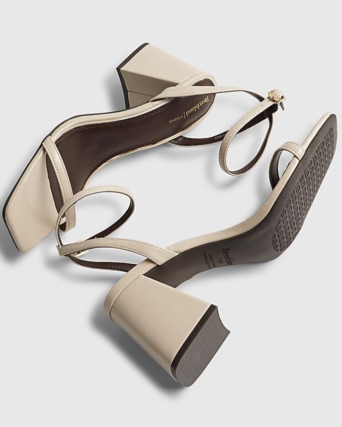 Cream Strappy Block Heel Sandals