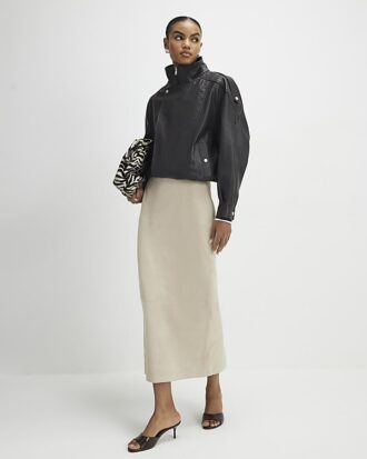 Cream Suede Seam Detail Maxi Skirt
