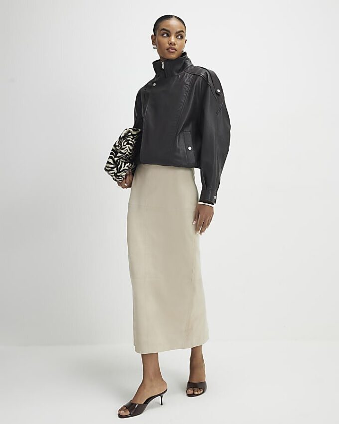 Cream Suede Seam Detail Maxi Skirt