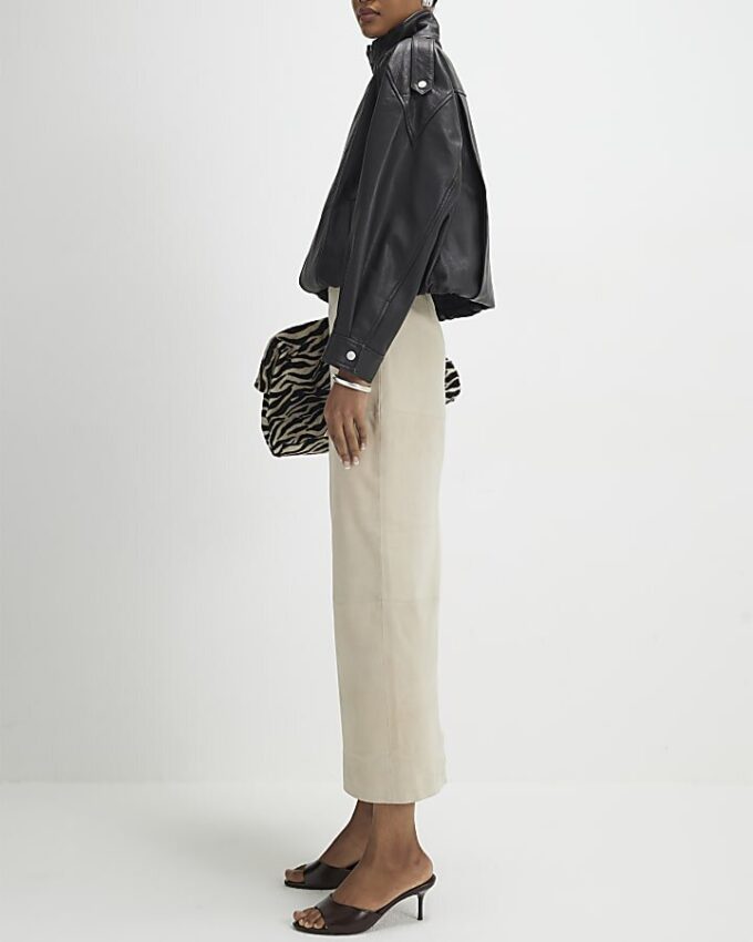 Cream Suede Seam Detail Maxi Skirt