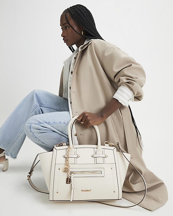 Cream Winged Panelled Tote Bag