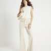 Cream Zip Front Relaxed Flared Jeans