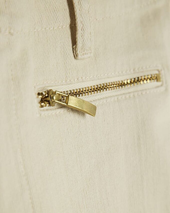 Cream Zip Front Relaxed Flared Jeans