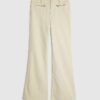 Cream Zip Front Relaxed Flared Jeans