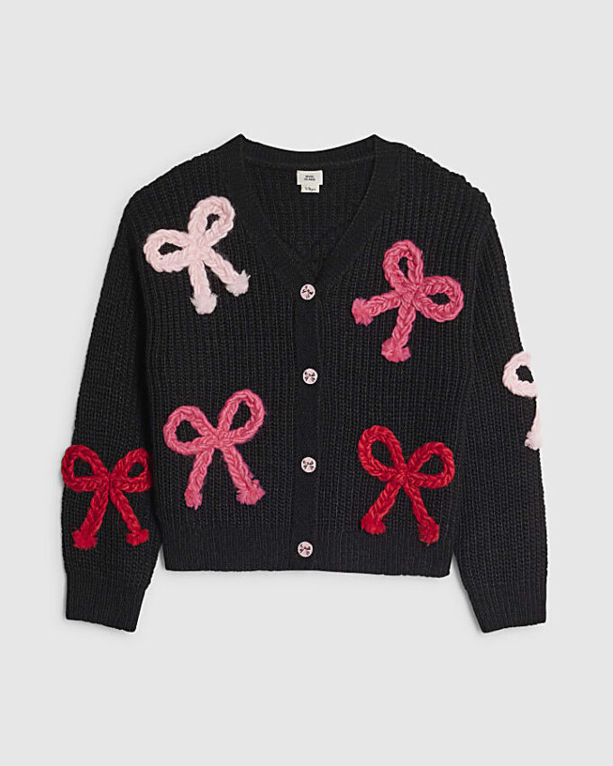 Girls Black 3D Bow Cardigan