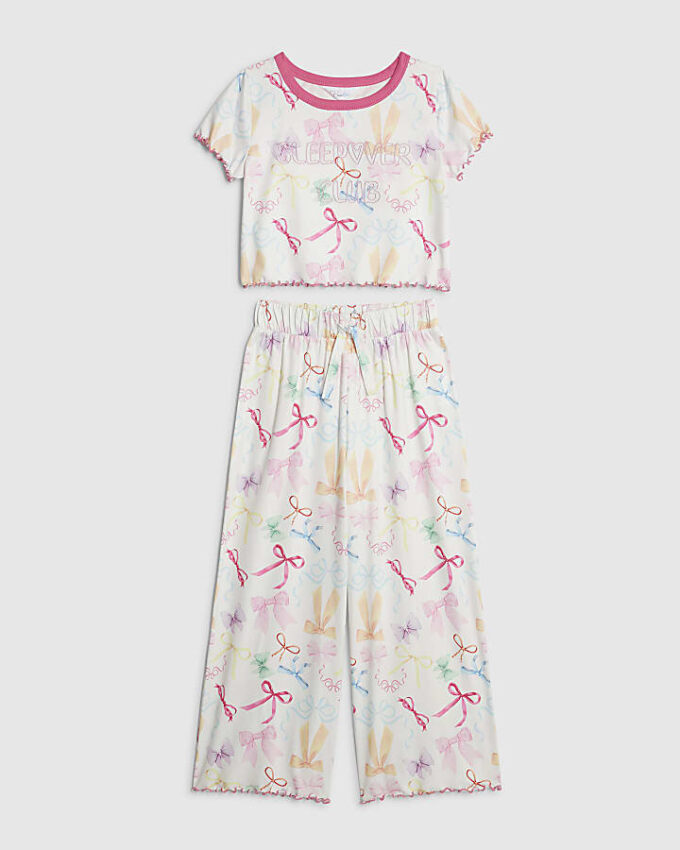 Girls Cream Bow Pyjamas Set