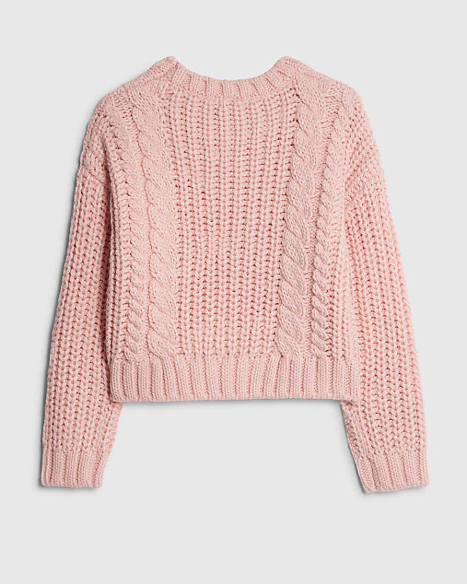 Girls Pink Knitted Flower Jumper With Bag