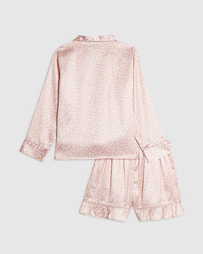 Girls Pink Leopard Satin Pyjamas Set