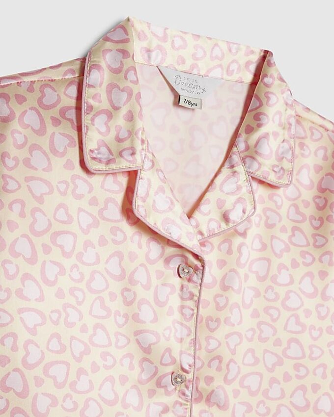 Girls Pink Leopard Satin Pyjamas Set