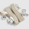 Girls Silver Metallic Bow Wedge Sandals