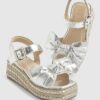 Girls Silver Metallic Bow Wedge Sandals