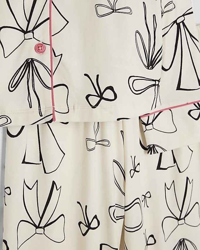 Girls White Bow Monochrome Pyjamas Set