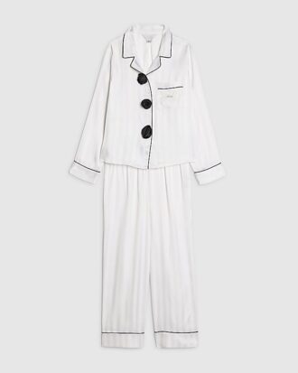 Girls White Corsage Satin Pyjamas Set