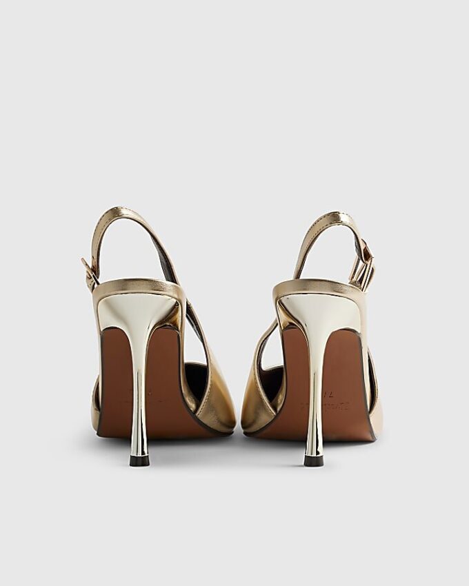 Gold Buckle Sling Back Court Heels