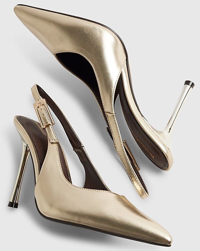 Gold Buckle Sling Back Court Heels