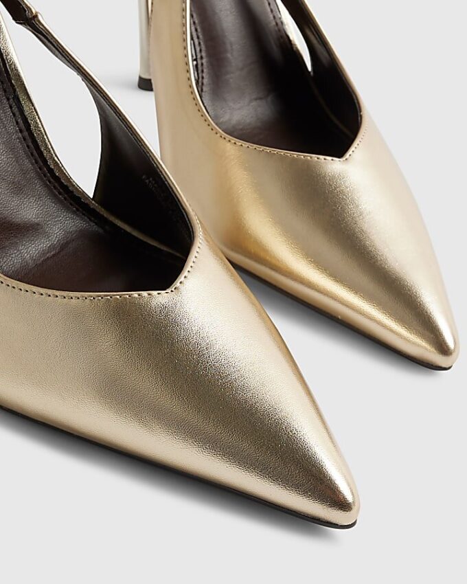 Gold Buckle Sling Back Court Heels