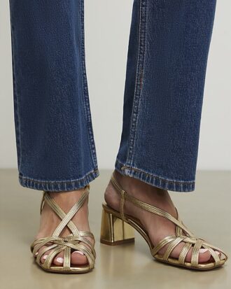 Gold Caged Block Heel Sandals