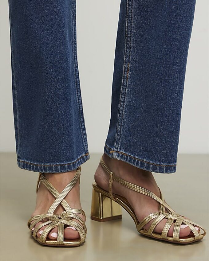 Gold Caged Block Heel Sandals