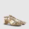 Gold Caged Block Heel Sandals