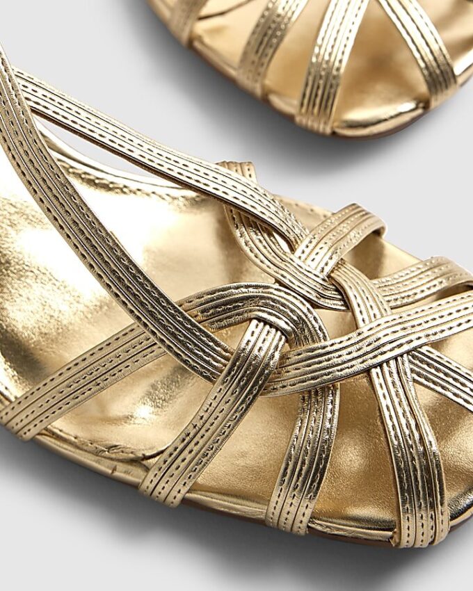 Gold Caged Block Heel Sandals