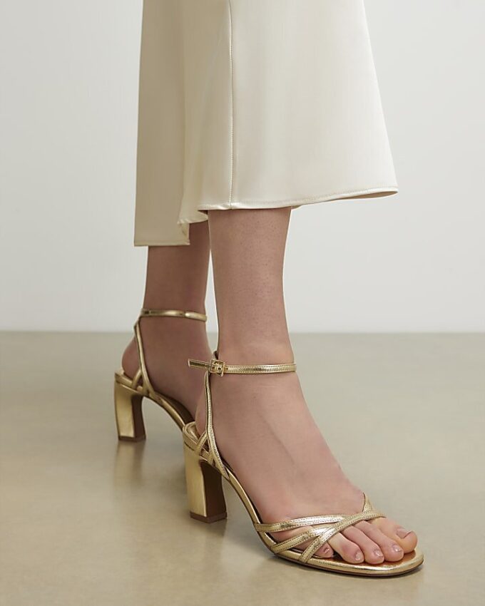 Gold Caged Heeled Sandals