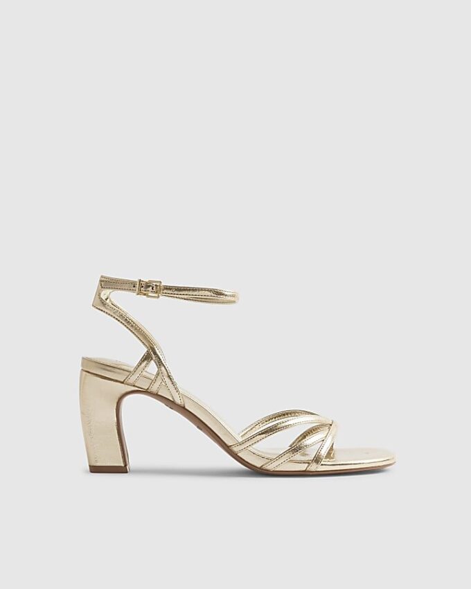 Gold Caged Heeled Sandals