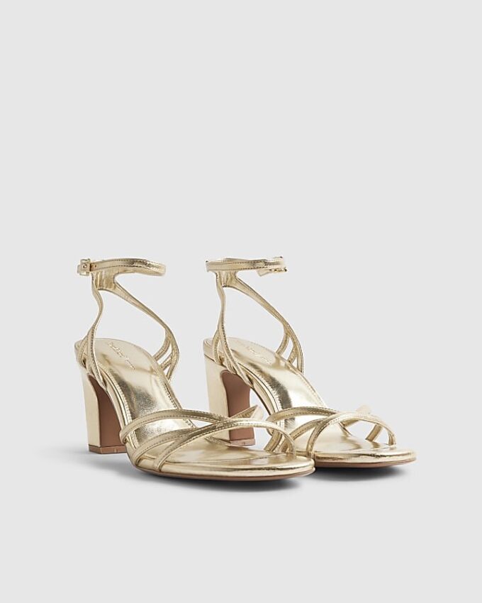 Gold Caged Heeled Sandals
