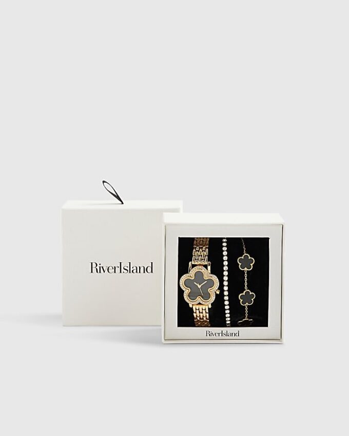 Gold Flower Face Watch Bracelets Set