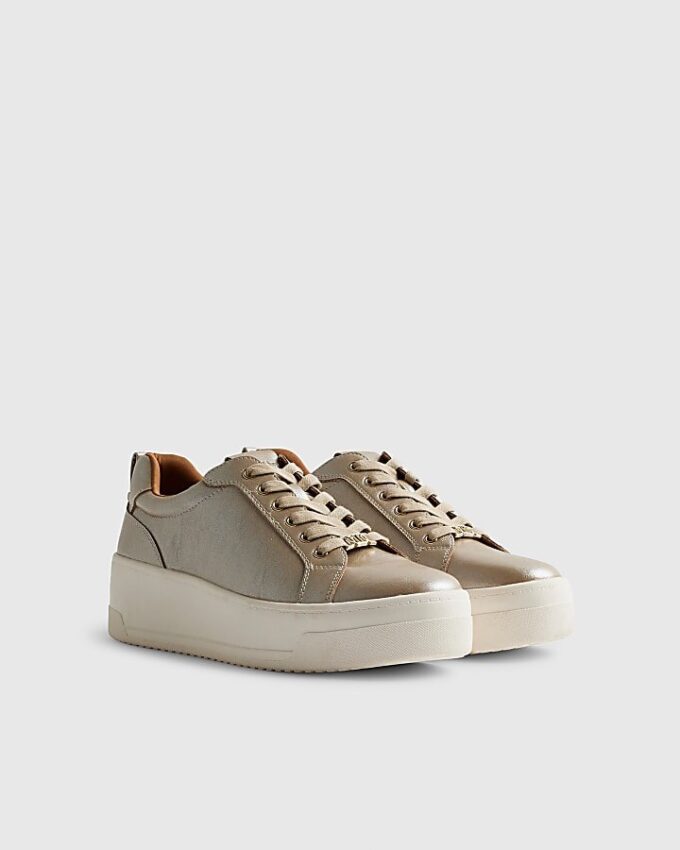 Gold Lace Up Flatform Trainers