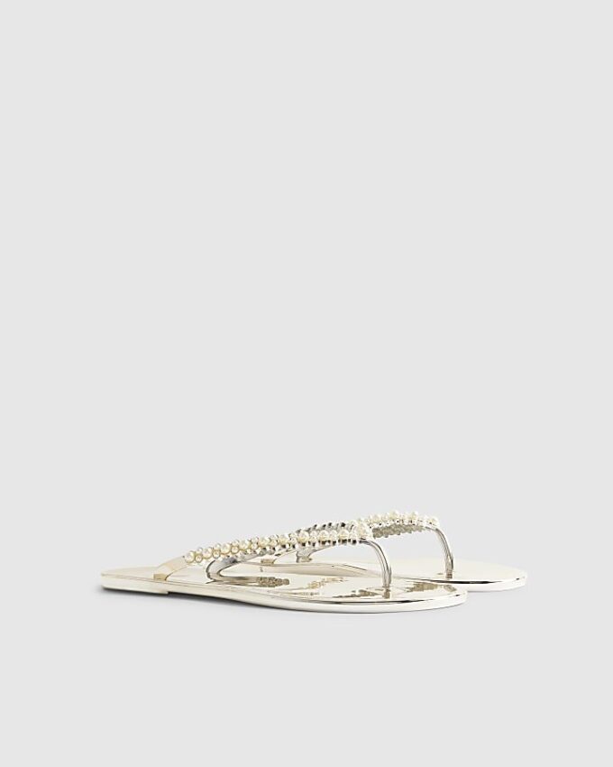Gold Pearl Thong Jelly Flip Flops
