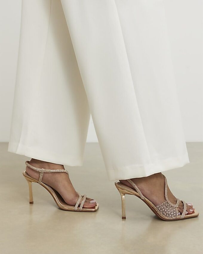 Gold Perspex Diamante Heeled Sandals