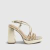 Gold Triple Strap Platform Heeled Sandals