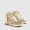 Gold Triple Strap Platform Heeled Sandals