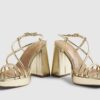 Gold Triple Strap Platform Heeled Sandals