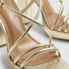 Gold Triple Strap Platform Heeled Sandals
