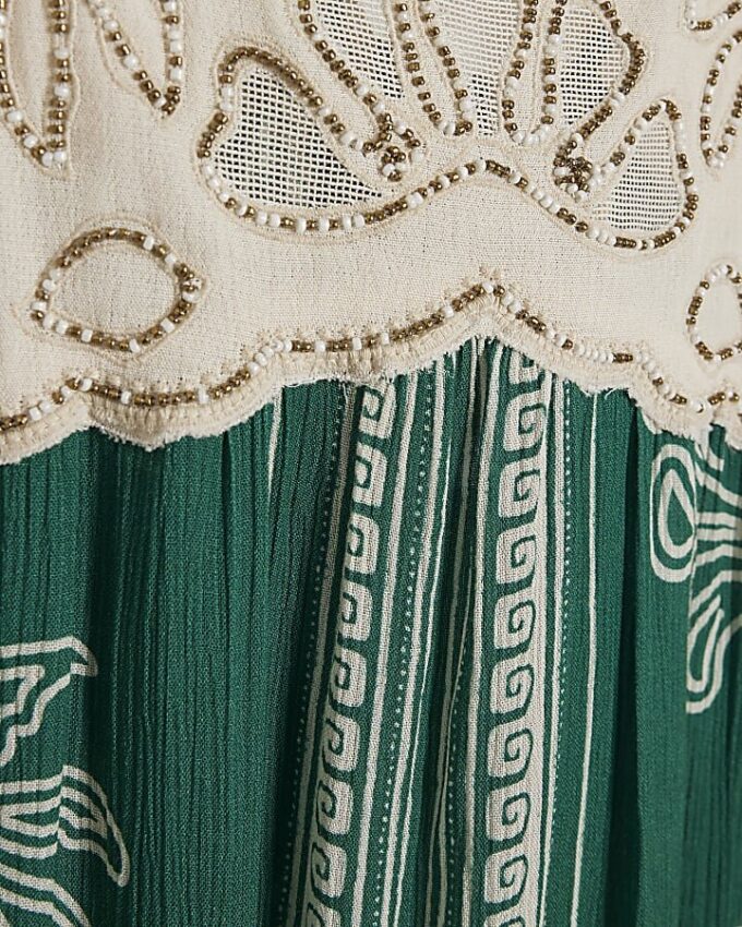 Green Beaded Mini Beach Dress